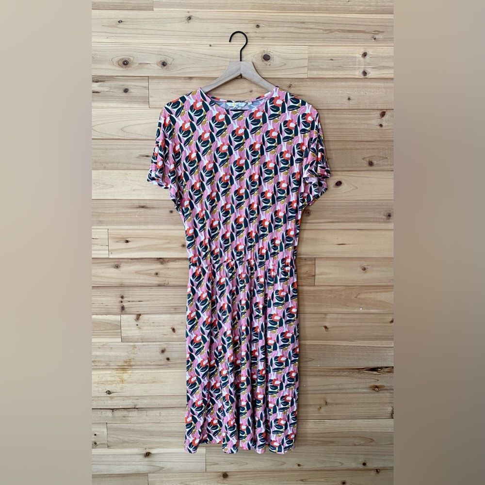 Boden Size 8 Long Flutter Sleeve Jersey Knee Length Abstract Patterened Dress